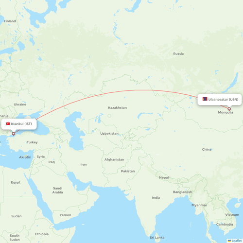 Miat - Mongolian Airlines flights between Istanbul and Ulaanbaatar
