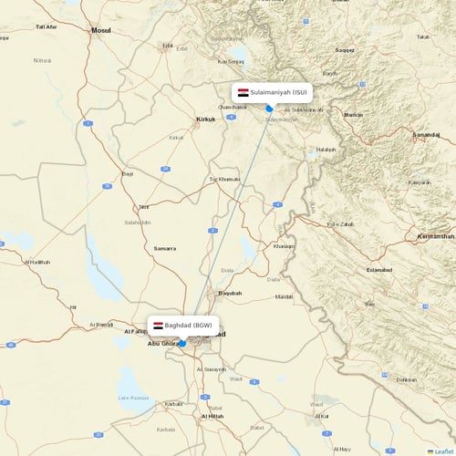 Iraqi Airways flights between Sulaimaniyah and Baghdad