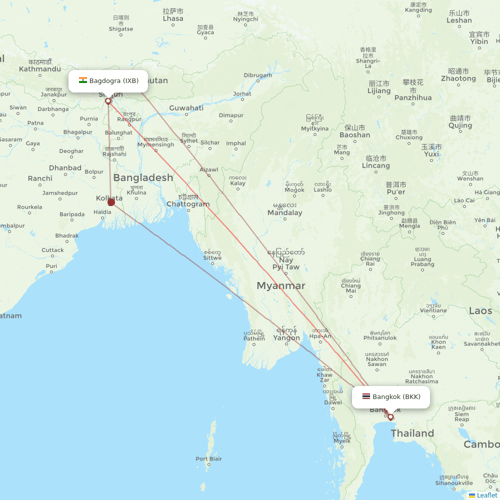 Drukair flights between Bagdogra and Bangkok