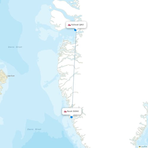 Air Greenland flights between Ilulissat and Nuuk