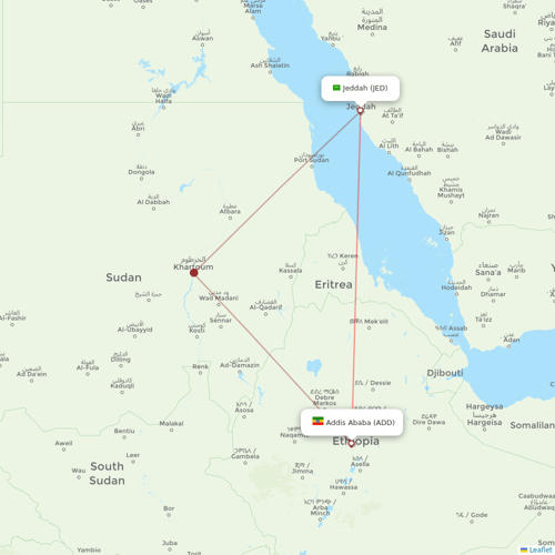 Ethiopian Airlines flights between Jeddah and Addis Ababa