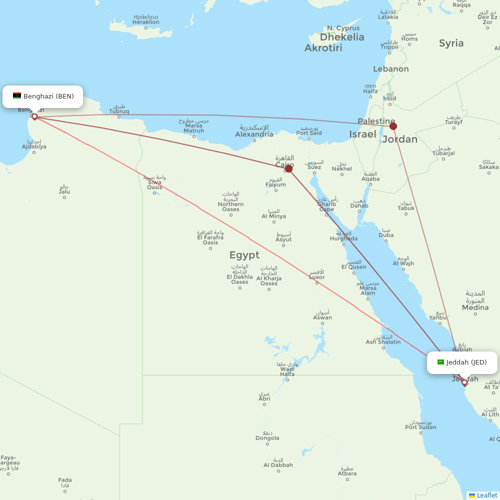 Libyan Airlines flights between Jeddah and Benghazi