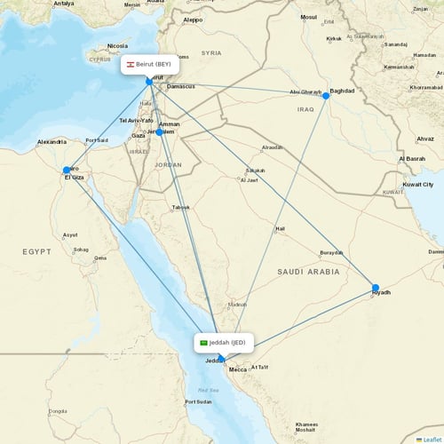 Middle East Airlines flights between Jeddah and Beirut