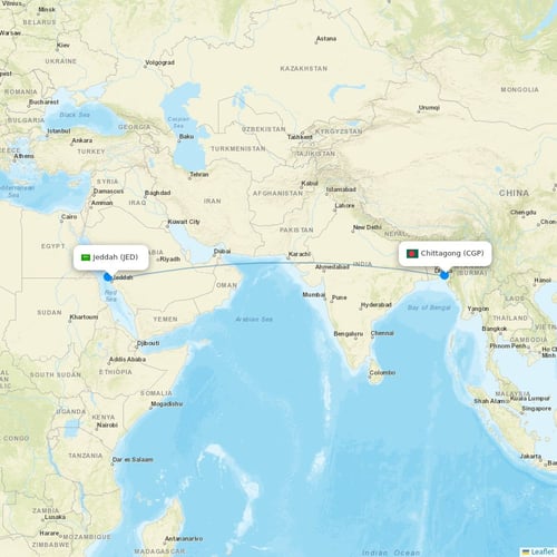 Biman Bangladesh Airlines flights between Jeddah and Chittagong