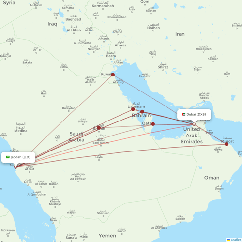 Saudia flights between Jeddah and Dubai
