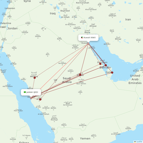Jazeera Airways flights between Jeddah and Kuwait