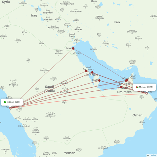 Oman Air flights between Jeddah and Muscat