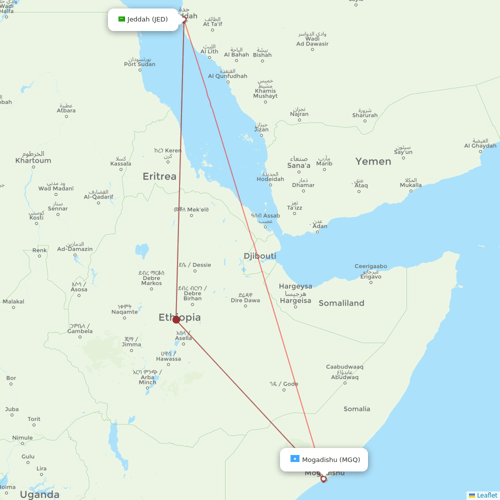 Daallo Airlines flights between Jeddah and Mogadishu