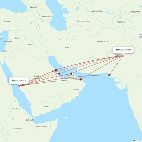 Airblue flights between Jeddah and Multan