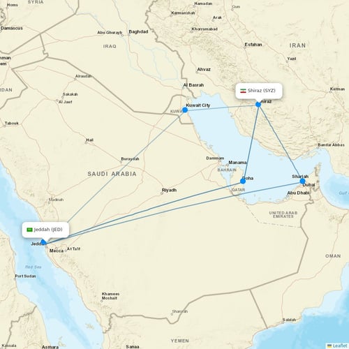 Iran Air flights between Jeddah and Shiraz