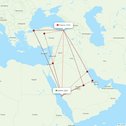 Flynas flights between Jeddah and Trabzon
