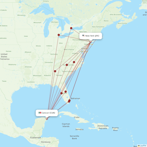 JetBlue Airways flights between New York and Cancun