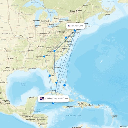 Cayman Airways flights between New York and Grand Cayman Island