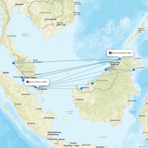 AirAsia flights between Johor Bharu and Kota Kinabalu