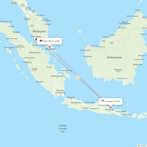 Indonesia AirAsia flights between Johor Bharu and Surabaya