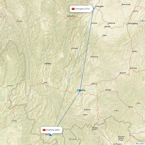 Tibet Airlines flights between Jinghong and Chengdu