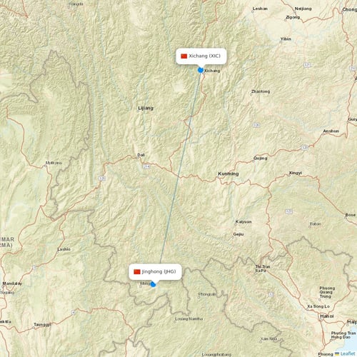 Qingdao Airlines flights between Jinghong and Xichang