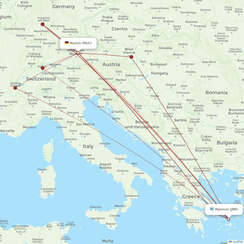 Airbus Transport International flights between Mykonos and Munich