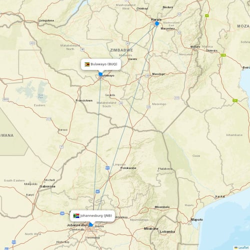 Fastjet flights between Johannesburg and Bulawayo