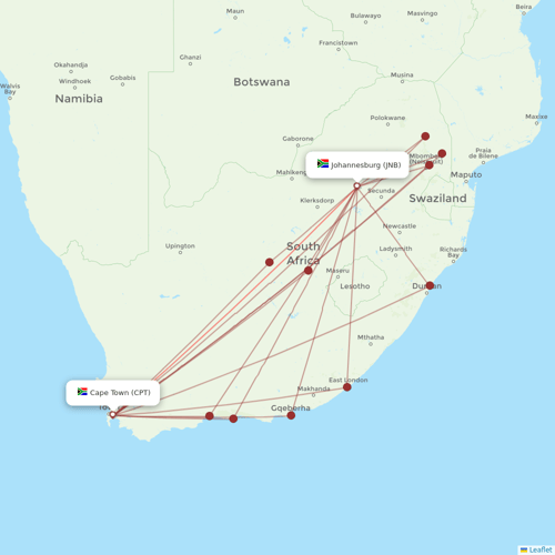 Safair flights between Johannesburg and Cape Town