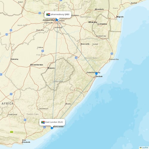 CemAir flights between Johannesburg and East London