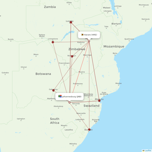 South African Airways flights between Johannesburg and Harare