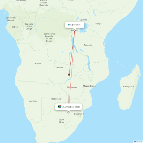 RwandAir flights between Johannesburg and Kigali