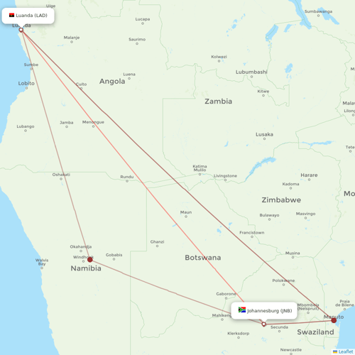 TAAG flights between Johannesburg and Luanda