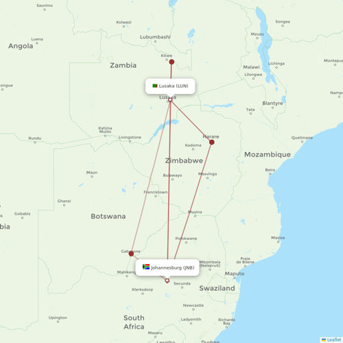 Proflight Zambia flights between Johannesburg and Lusaka