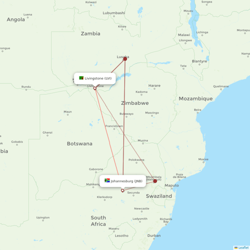 Safair flights between Johannesburg and Livingstone