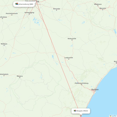 CemAir flights between Johannesburg and Margate