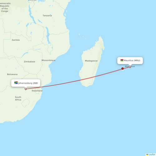 Safair flights between Johannesburg and Mauritius