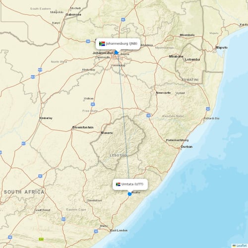 Airlink (South Africa) flights between Johannesburg and Umtata