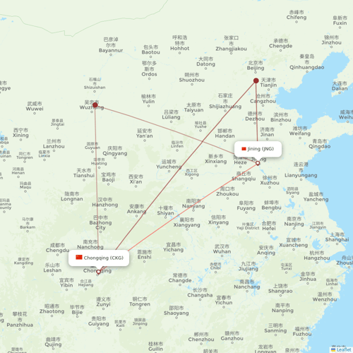 Guangxi Beibu Gulf Airlines flights between Jining and Chongqing