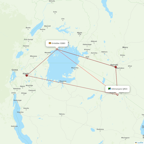 UTair-Express flights between Kilimanjaro and Entebbe