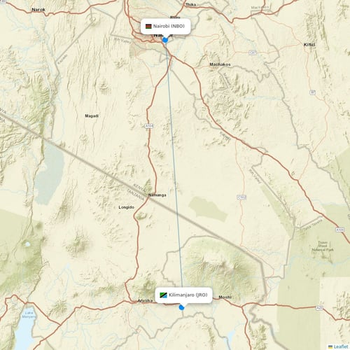 Precision Air flights between Kilimanjaro and Nairobi