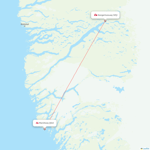 AirGlow Aviation Services flights between Maniitsoq and Kangerlussuaq