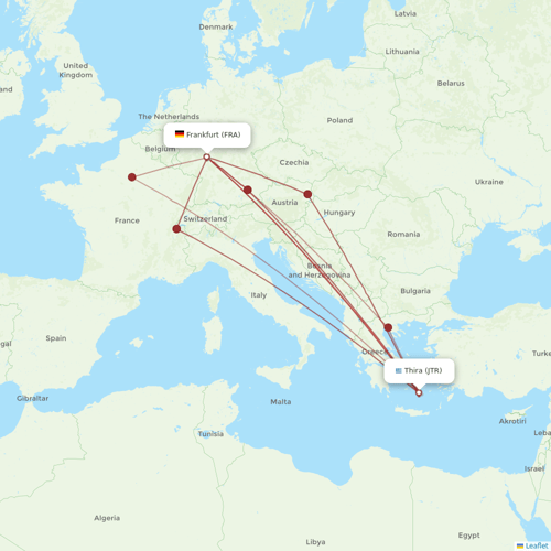 Airbus Transport International flights between Thira and Frankfurt