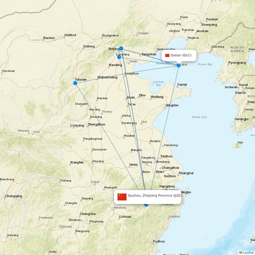 Gestair flights between Quzhou, Zhejiang Province and Dalian