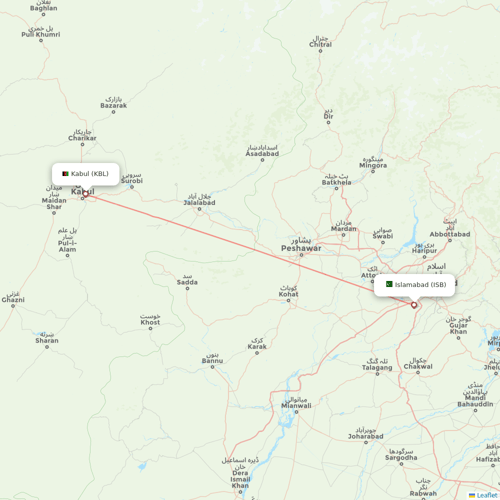 Ariana Afghan Airlines flights between Kabul and Islamabad