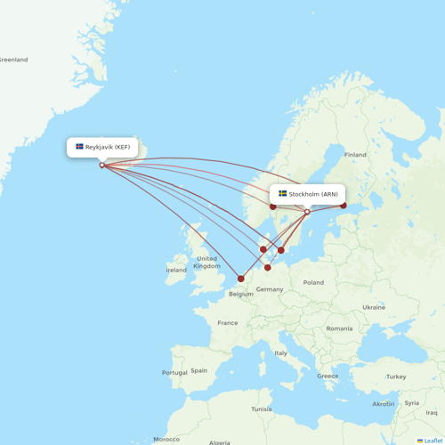 Icelandair flights between Reykjavik and Stockholm