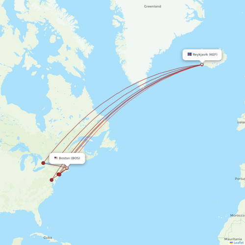 Icelandair flights between Reykjavik and Boston