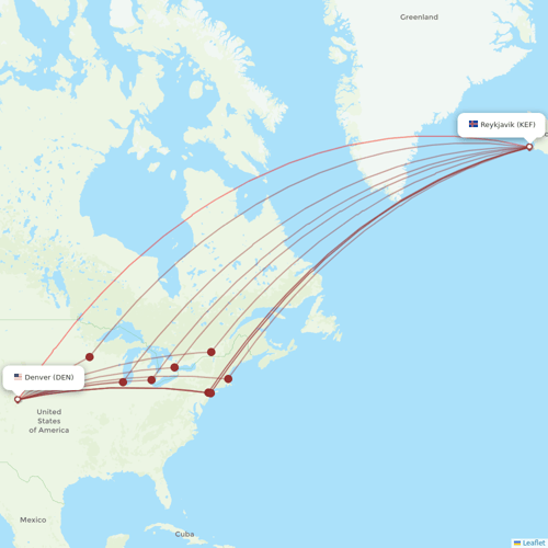 Icelandair flights between Reykjavik and Denver