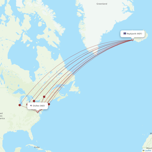 Star Air flights between Reykjavik and Dulles