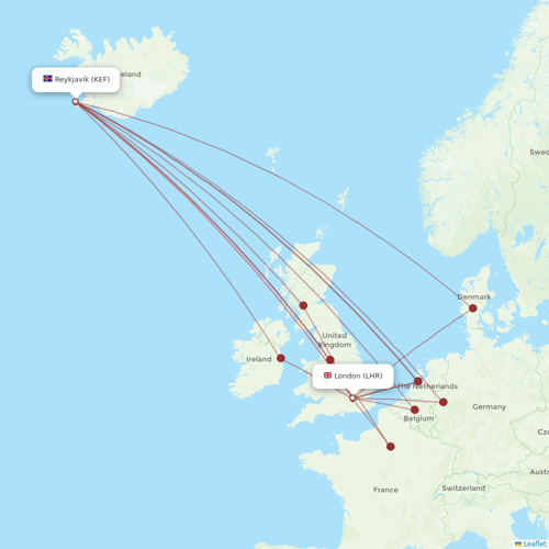 Icelandair flights between Reykjavik and London