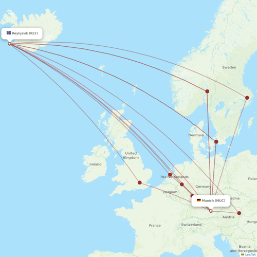 Icelandair flights between Reykjavik and Munich