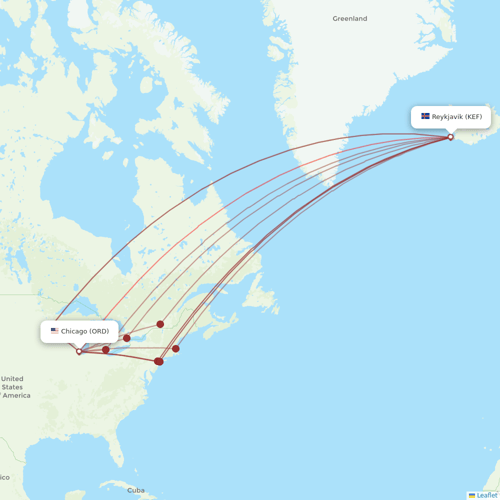 Icelandair flights between Reykjavik and Chicago