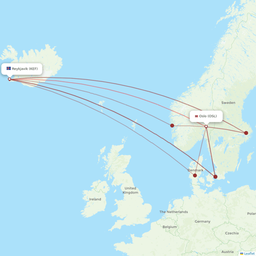Icelandair flights between Reykjavik and Oslo