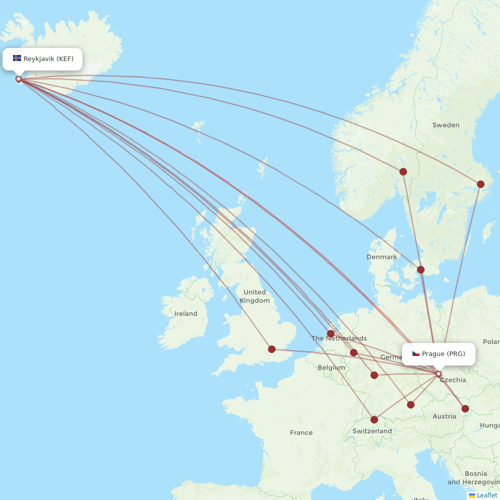 Star Air flights between Reykjavik and Prague