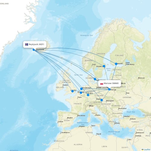 Star Air flights between Reykjavik and Warsaw